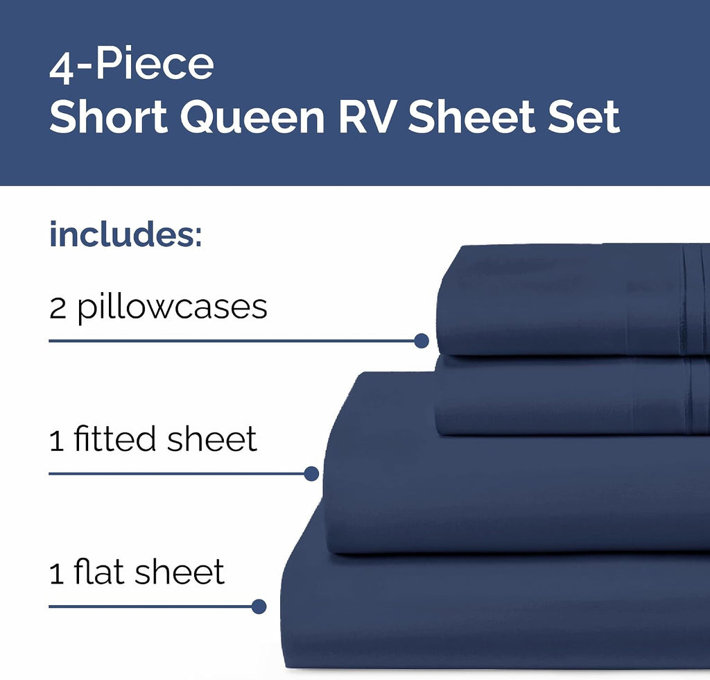 Short Queen Size 4 Piece Sheet Set - RV Short Queen, Soft, Breathable & Cooling Bed Sheets Set with Deep Pockets - Hotel Luxury Bedding…