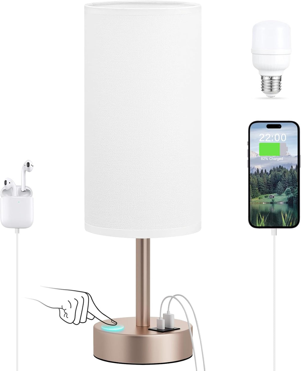 Dicoool Touch Bedside Table Lamp with USB - 3 Way Dimmable Lamp for Bedroom Nightstand, Desk Lamp with Charging Station for Dorm, Living…