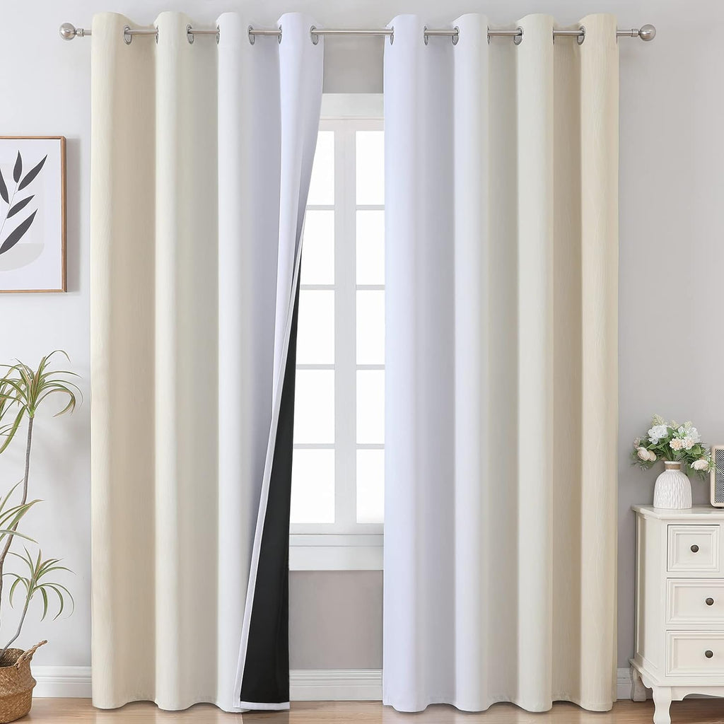 Estelartextiler Estelar Textiler Ombre Greyish White and Beige Blackout Curtains & Drapes 96 Inch Length 2 Panels, Gradient Thermal Insulat…