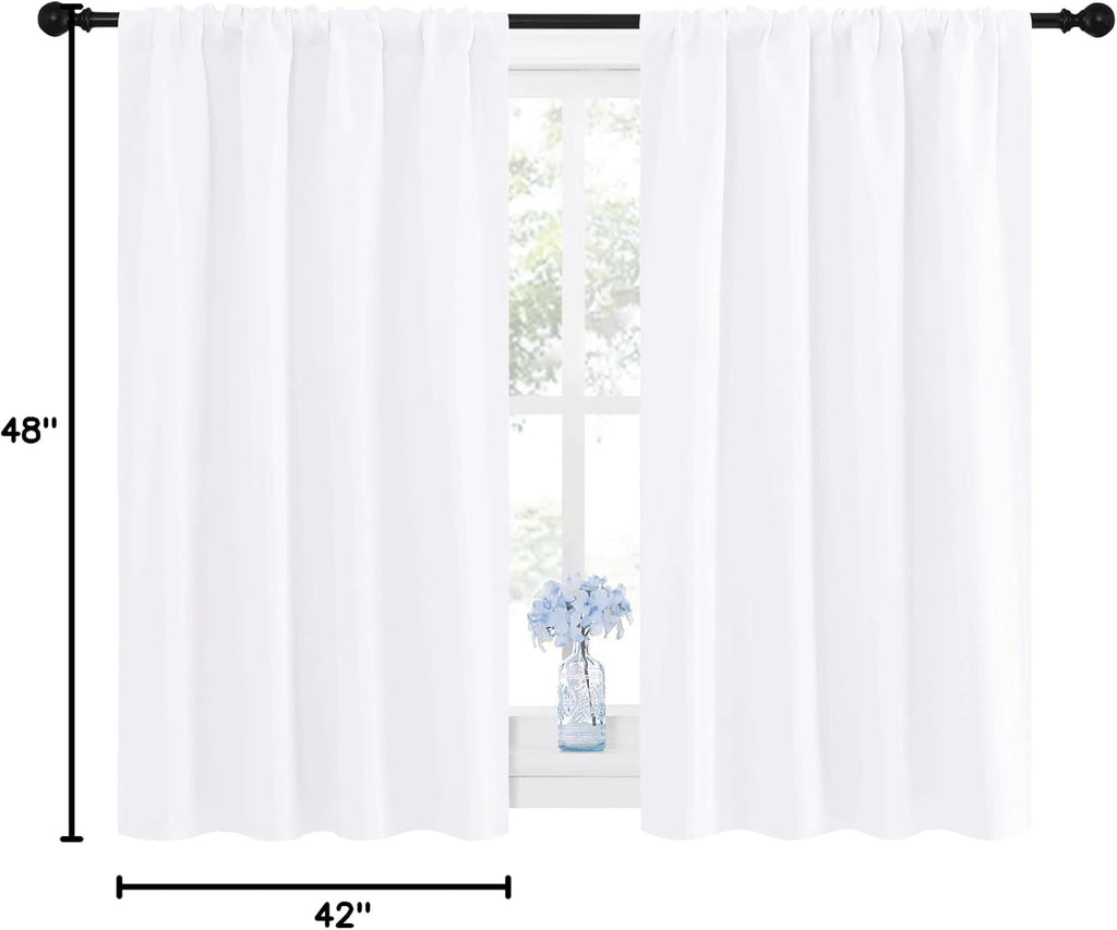 NICETOWN Window Curtain Panels - Semi Blackout Rod Pocket Curtain Set for Bedroom (White, 2 Panels, 42 by 48)