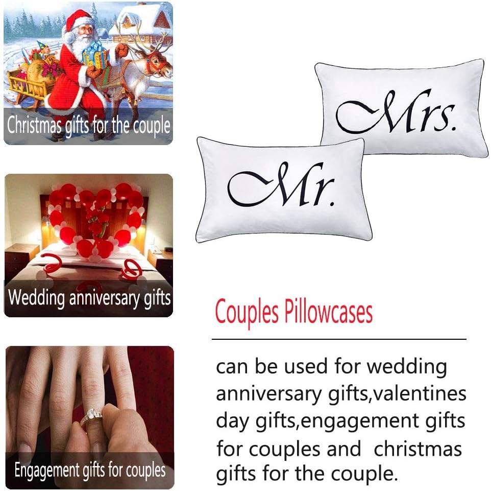 2PCS Mr and Mrs Pillow Cases, His and Hers Couples Pillowcases, Romantic Anniversary Engagement Christmas Wedding Gifts for The…