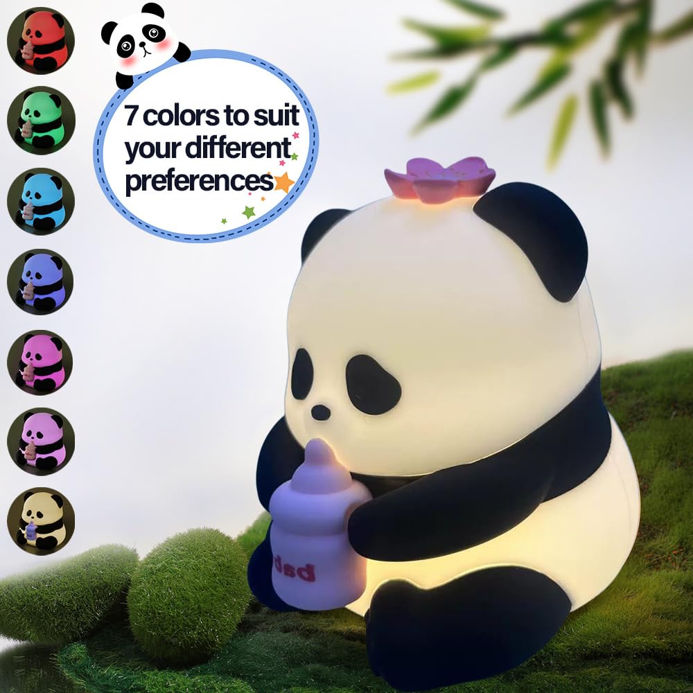Led Cute Panda Night Light with 7 Colors, Dimmable Timer Nursery Lamps, Rechargeable Touch Control Night Lamp for Kids Adults, Used for…
