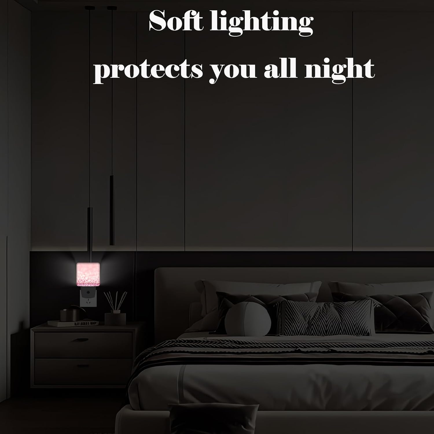 Pink Glitter Night Light, Plug Into Wall for Boys Girls Bedroom Decorative Square Night Light Lamp 0.5w Sleep Friendly