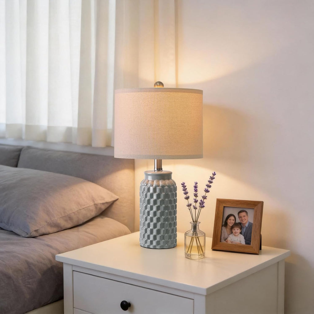 USumkky 20.5" Ceramic Table Lamps Set of 2, Modern Farmhouse Boho Bedside Lamps for Bedroom, Nightstand Lamps for Living Room End Tables…