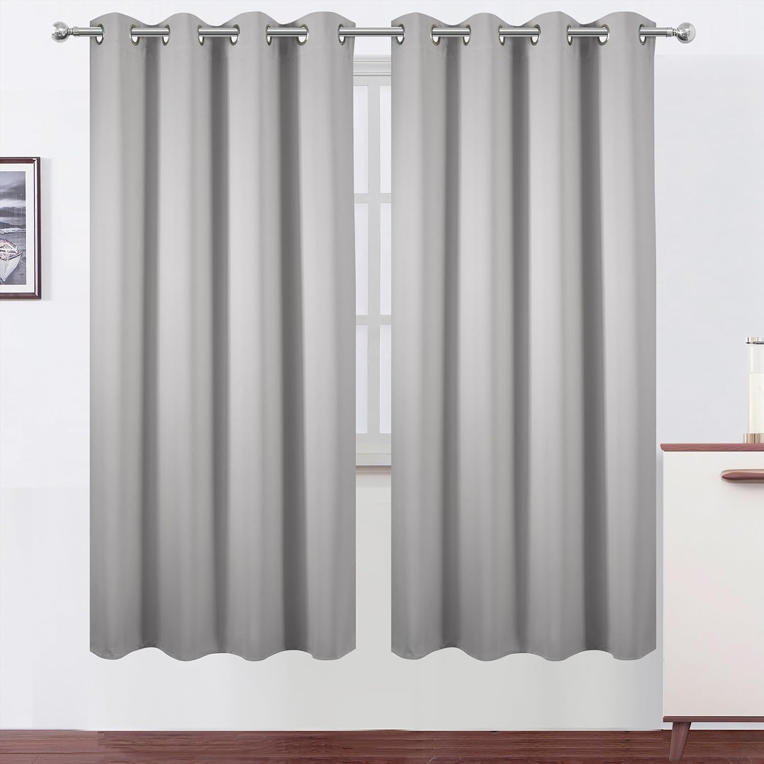 Lemomo Blackout Curtains 66 x 72 Inch Long Light Grey Curtains Set of 2 Panels Room Darkening Curtains for Bedroom and Living Room 72 Inch…