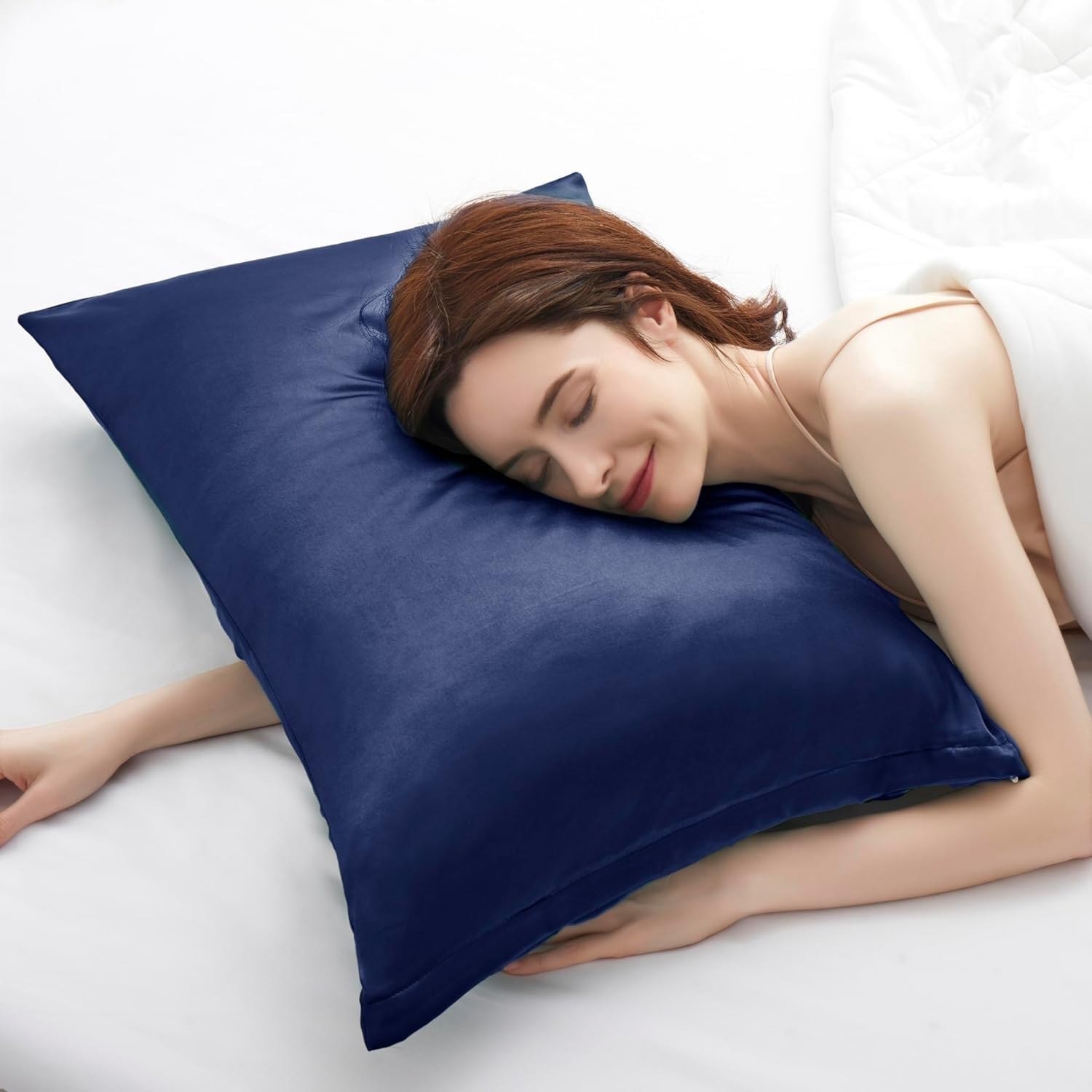 Satin Pillowcase Set of 4 -Silky Pillow Cases for Hair and Skin, Pillow Covers with Envelope Closure, Gifts for Women Men (4, Navy, Queen)
