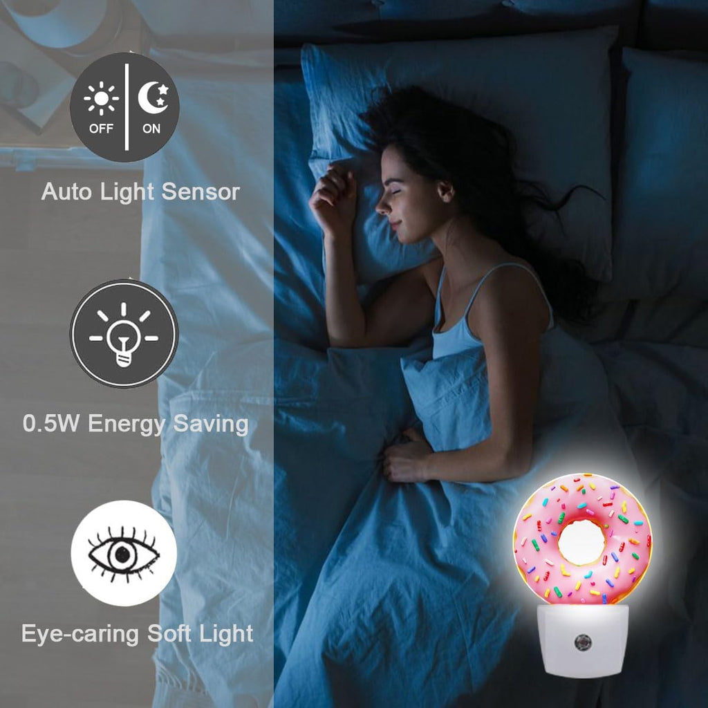 Pink Sweet Donut Plug in Night Light Auto Light Round Lamps Energy Saving Gift for Women Men Friends