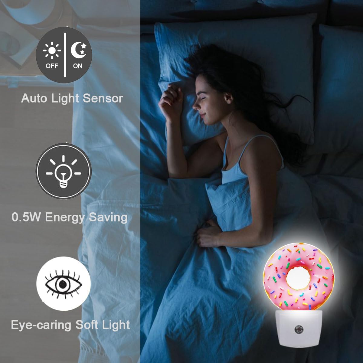 Pink Sweet Donut Plug in Night Light Auto Light Round Lamps Energy Saving Gift for Women Men Friends