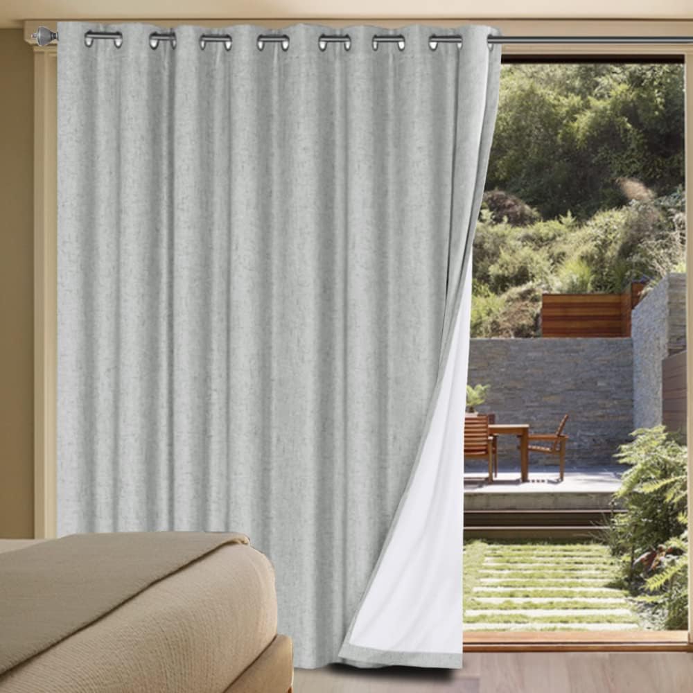 H.VERSAILTEX Linen Blackout Curtains Durable Thick Textured Linen Look 100% Blackout Patio Door Curtain Anti Rust Grommet Extra Wide…