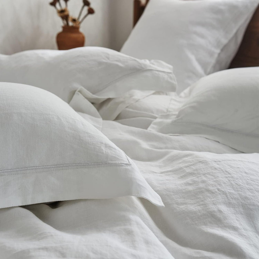 Simple&Opulence 100% Washed Linen Duvet Cover with Embroidered,3 Pieces Soft Farmhouse Comforter Set with Button Closure,1 D…
