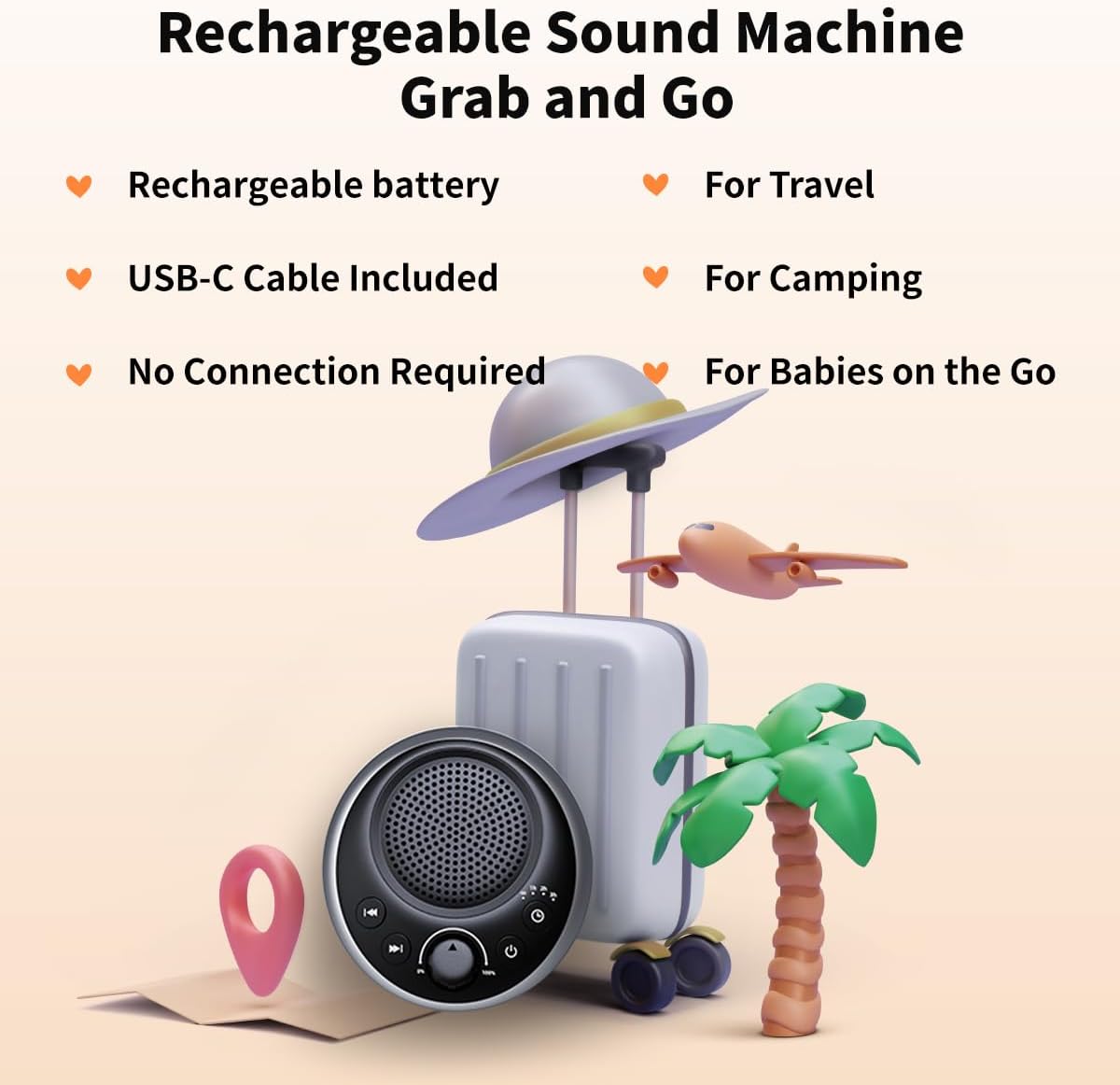 iDealSleep Rechargeable Portable Brown Noise Machine 2000mAH Large Battery Sound White Noise Machine 30 Soothing Sounds for Baby Kids Adult…