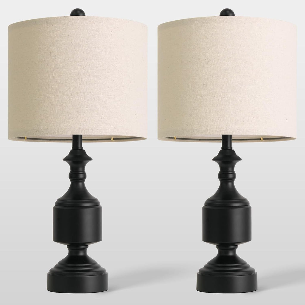 Bobomomo Black Lamps Set of 2-20.5" Farmhouse Metal Table Lamps for Living Room, Traditional Bedside Lamps for Nightstand with Linen Shade,…