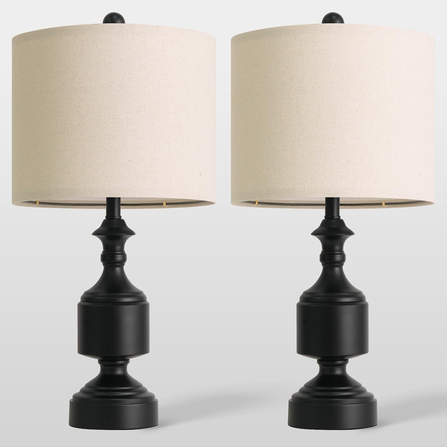 Bobomomo Black Lamps Set of 2-20.5" Farmhouse Metal Table Lamps for Living Room, Traditional Bedside Lamps for Nightstand with Linen Shade,…