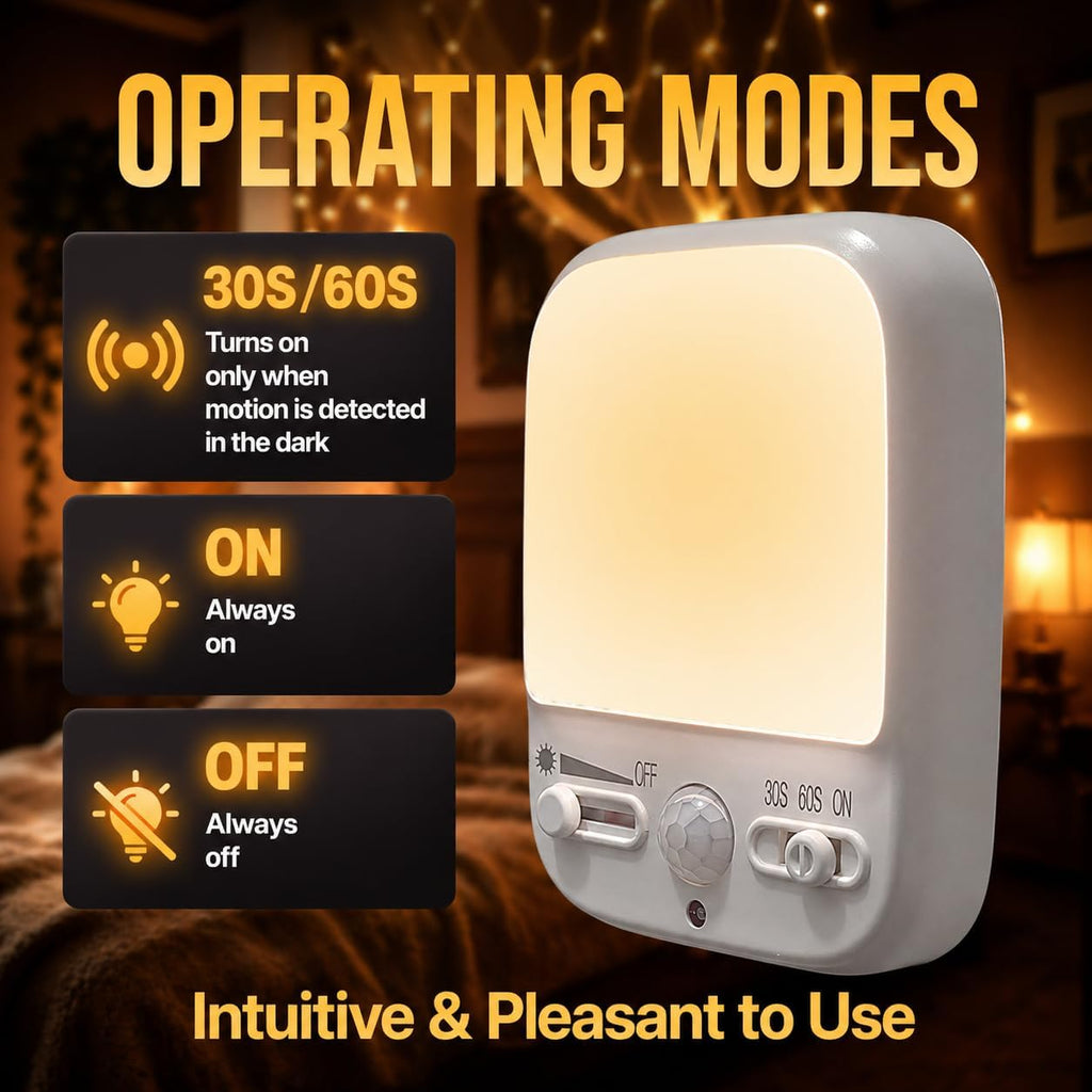 ShopN5 Night Sensor LED Motion-Activated Night Light Rotatable Dusk to Dawn AC Outlet Plug-in Wall Night Sensor Light for Bedroom Hallway S…