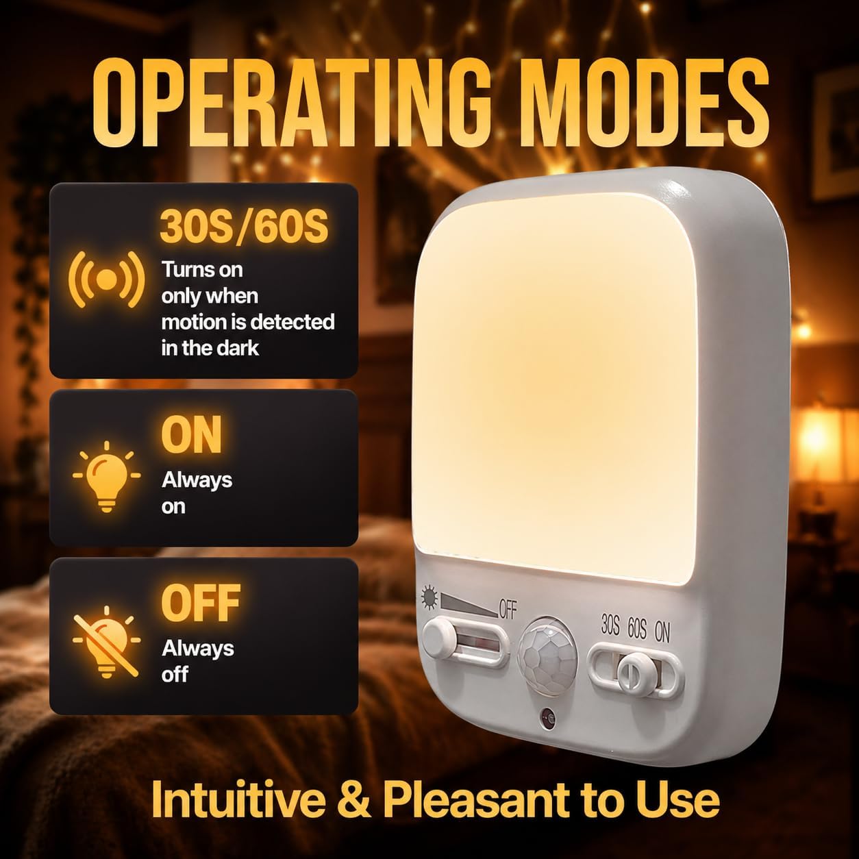 ShopN5 Night Sensor LED Motion-Activated Night Light Rotatable Dusk to Dawn AC Outlet Plug-in Wall Night Sensor Light for Bedroom Hallway S…