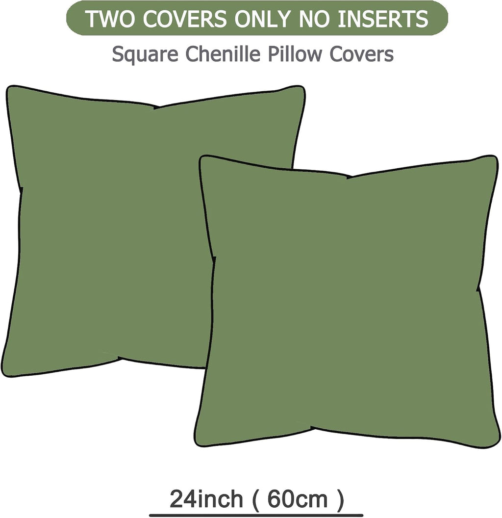 Gawamay Set of 2 Soft Textured Chenille Throw Pillow Covers 24x24 Inch (60x60 CM), Decorative Pillowcases Cushion Covers for Farmhouse Home…