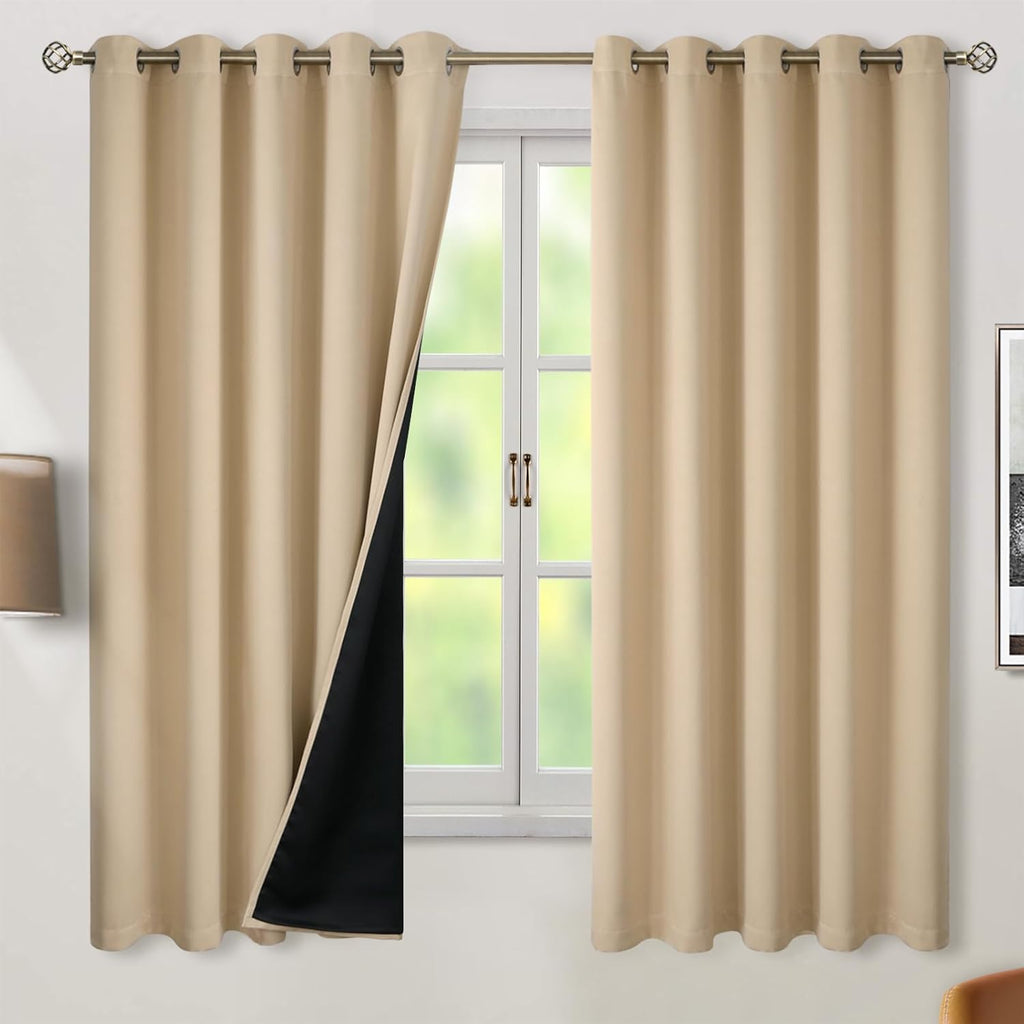 BGment Thermal Insulated 100% Blackout Curtains for Bedroom with Black Liner, Double Layer Full Room Darkening Noise Reducing Grommet Curta…