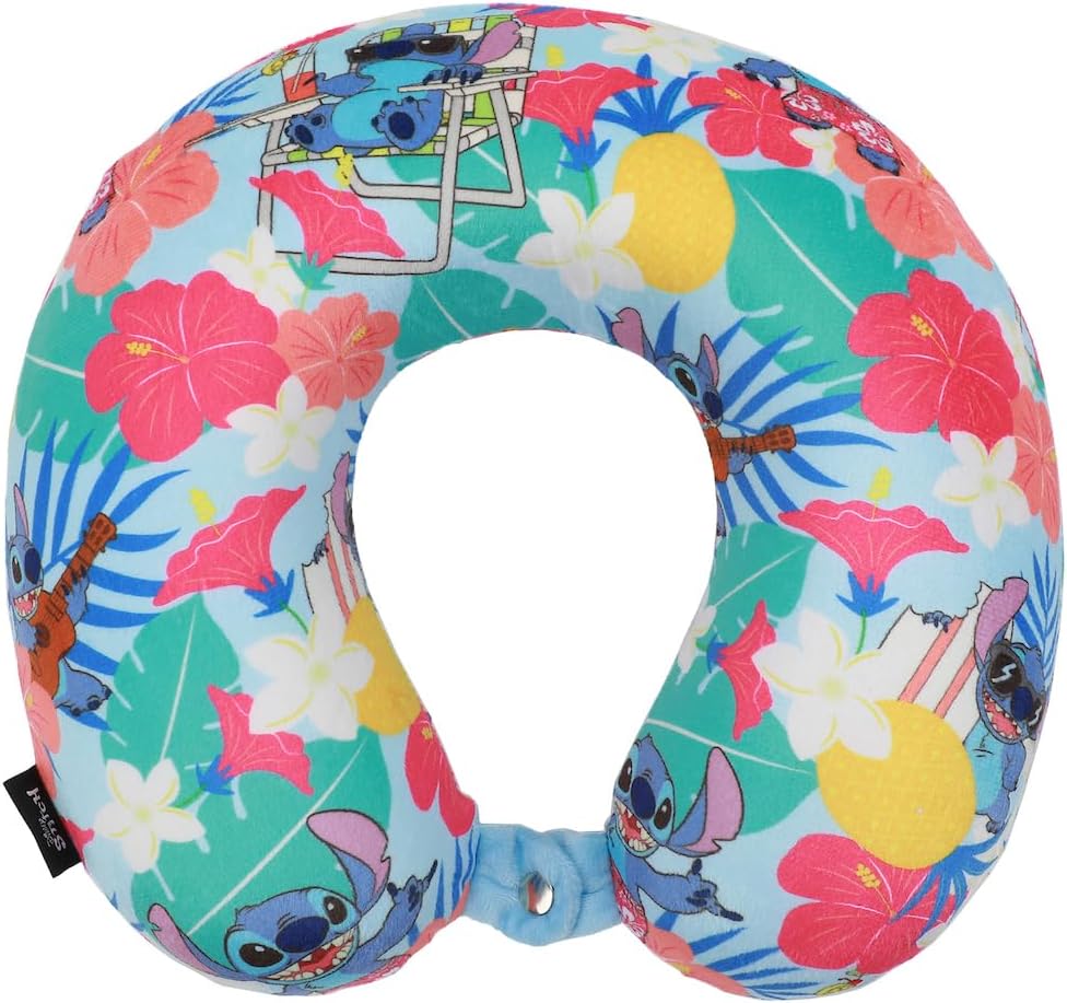 Bioworld Lilo & Stitch kids Travel Set with Neck Pillow, Eye Mask, and Luggage Tag - Comfort and Style for Young Travelers!