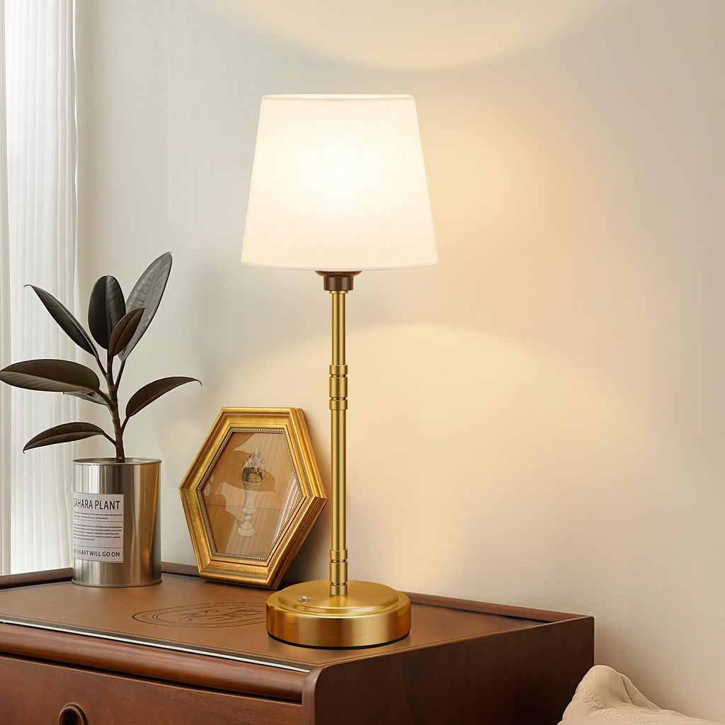 Cordless Table Lamps Set of 2 – Battery Operated Lamp with 7500mAh Rechargeable Battery, Stepless Dimmable Vintage Brushed Gold Desk…