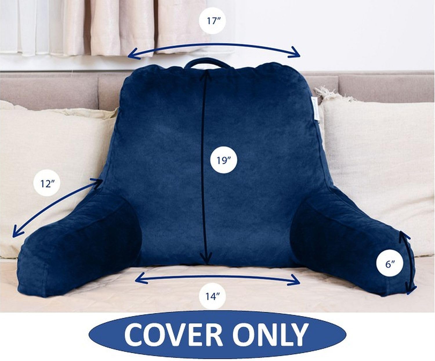 ComfortSpa Reading Pillow Replacement Cover for 19 inch Back Rest Pillow, Polyester Velour Machine Wash and Dry (Navy Blue)