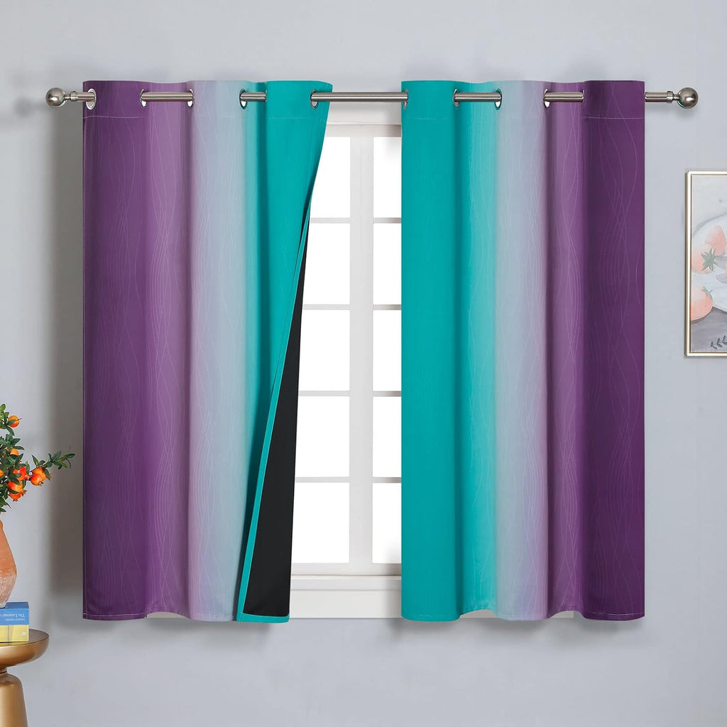 Estelartextiler Estelar Textiler Ombre Teal and Purple Blackout Curtains 2 Panels, Grommet Thermal Insulated Gradient Drapes for Kids Room…