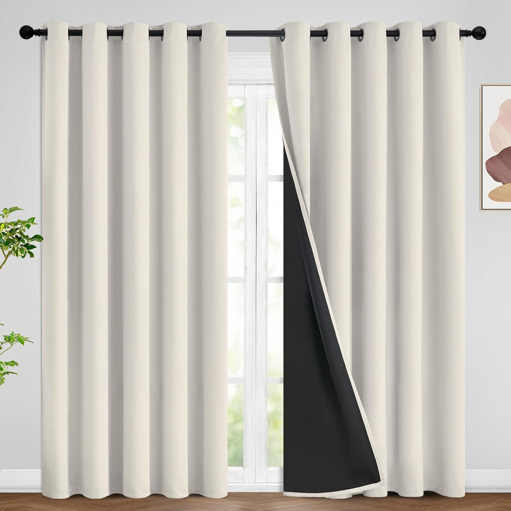 SimpleHome 100% Blackout Curtains for Bedroom, Thermal Insulated Cream Grommet Window Drapes Room Darkening Curtains for Living Room with Bl…