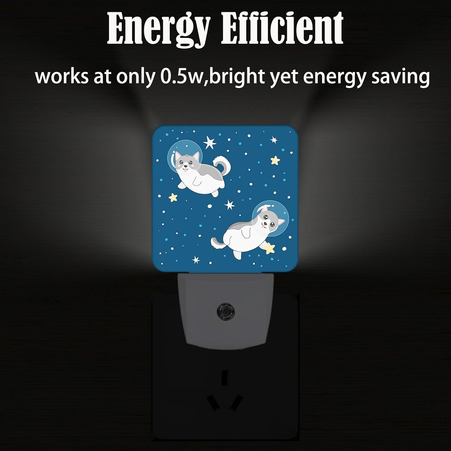 Cute Husky Astronauts on Space Night Light, Plug-in Night Lights with Dusk-to-Dawn Sensor for Stairway, Hallway, Bedroom Sleep Friendly…
