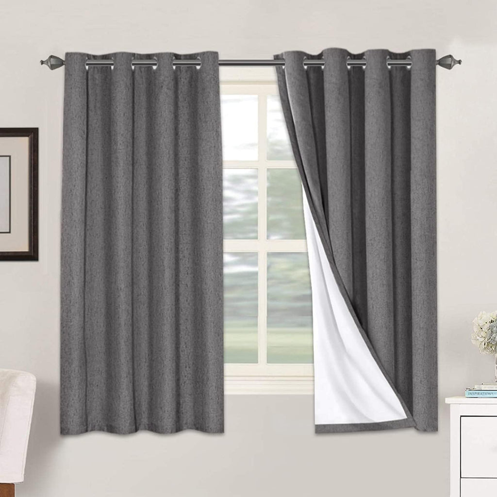 H.VERSAILTEX Linen Blackout Curtains 63 Inches Long 100% Absolutely Blackout Thermal Insulated Textured Linen Look Curtain Draperies…
