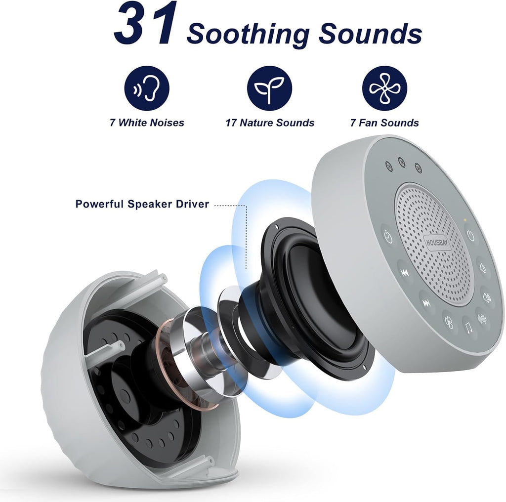 Housbay White Noise Sound Machine, 31 Soothing Sounds, 5W Loud Stereo Sound, Sleep Timer, Small Travel Sleep Machine & Noise Canceling…