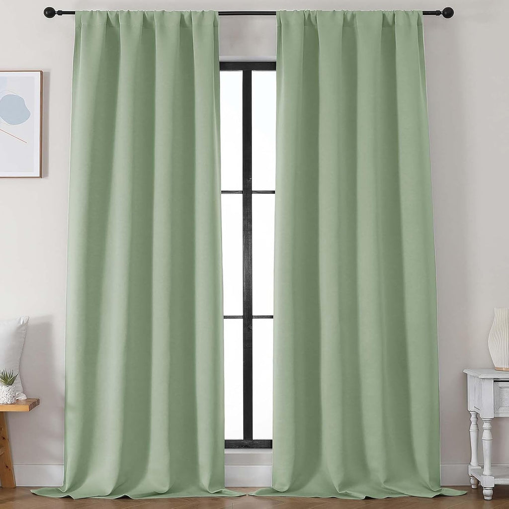 Simplebrand Ava Light Green Blackout Curtains for Bedroom 96 Inches Long 2 Panels, Solid Thermal Insulated, Energy Saving Nursery Window Tr…