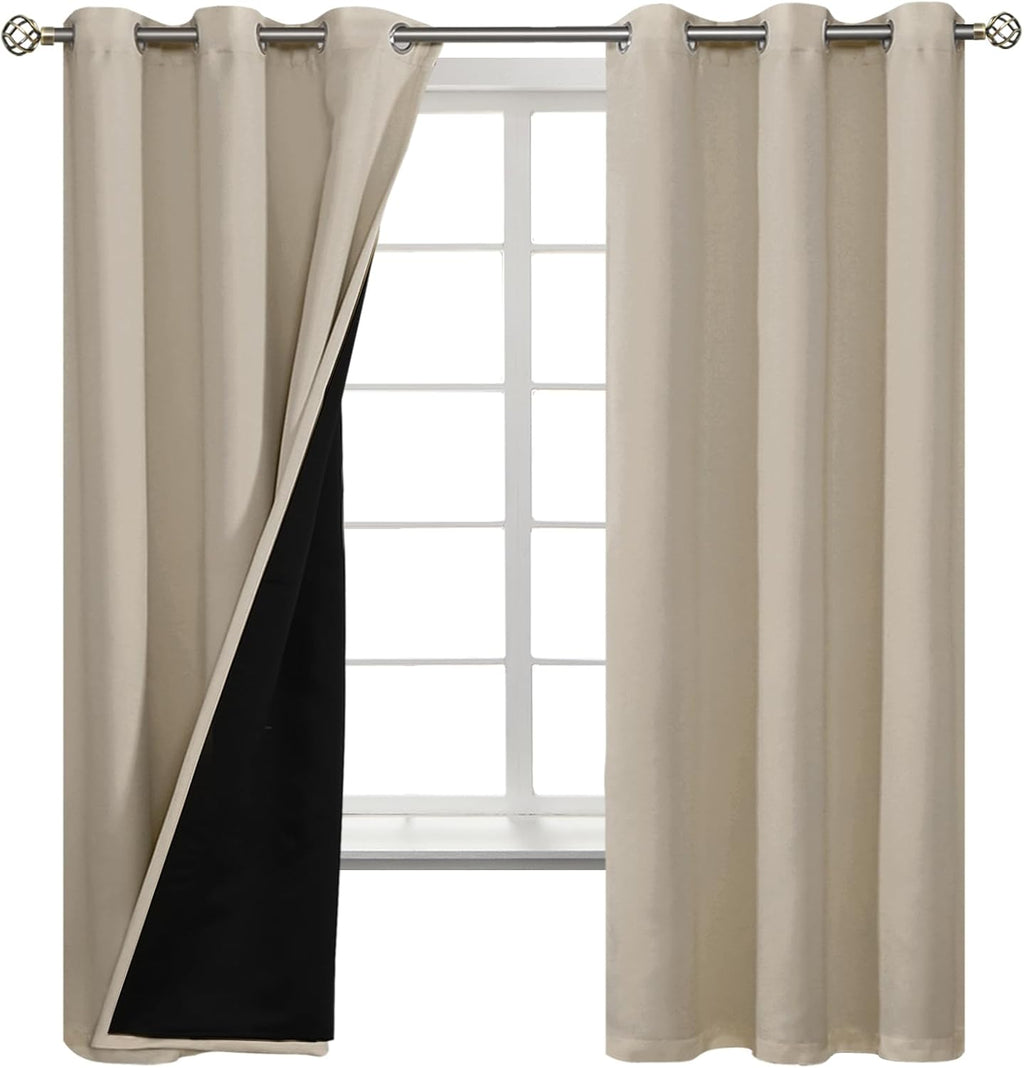 BGment Thermal Insulated 100% Blackout Curtains for Bedroom with Black Liner, Double Layer Full Room Darkening Noise Reducing Grommet Curta…
