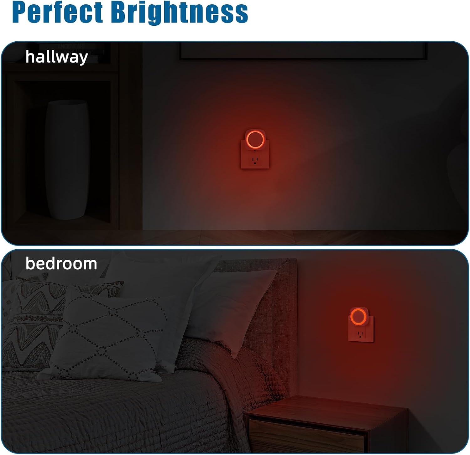 Red Night Lights Plug into Wall, 4 Packs Dimmable Night Light with Dust to Dawn Sensor, Automatically Turn on and Off, Gentle Glow…