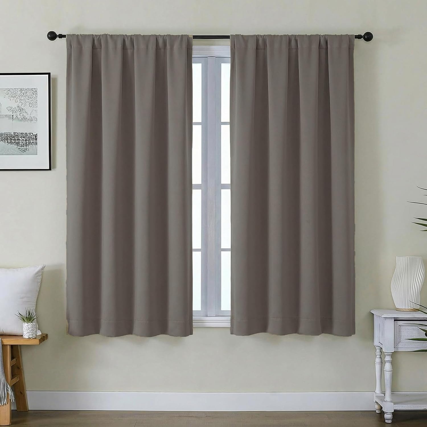 Gwine Latte Blackout Curtains for Bedroom 54 Inches Long - Thermal Insulated Noise Reducing Window Curtain Panels, Solid Room Darkening…