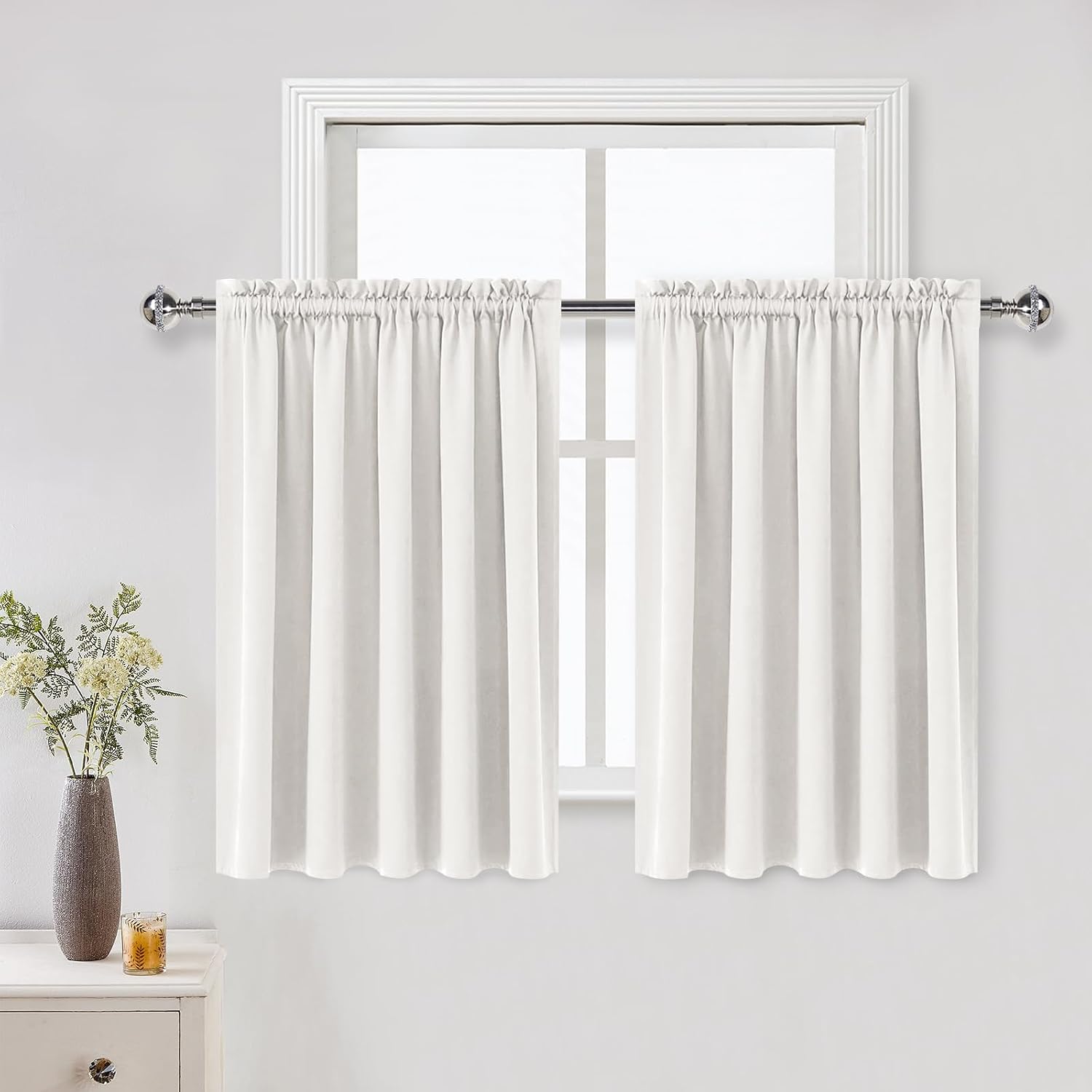 DWCN Short Ivory Blackout Curtains for Small Window, Thermal Insulated Energy Saving Room Darkening Curtains for Kitchen/Bedroom (W60 x…