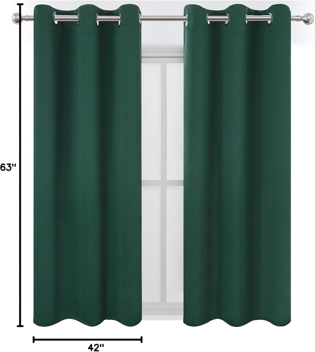 Lemomo Dark Green Blackout Curtains/42 x 63 Inch/Set of Two Panels Grommet Bedroom Curtains 63 Inch Green