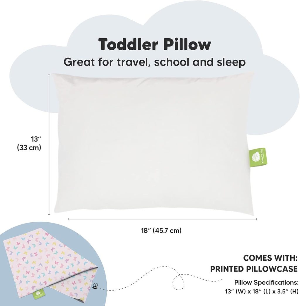Toddler Pillow with Pillowcase - 13x18 My Little Dreamy Kids Travel Bed Pillows for Sleeping, Organic Cotton Small Pillowcase, Soft &…