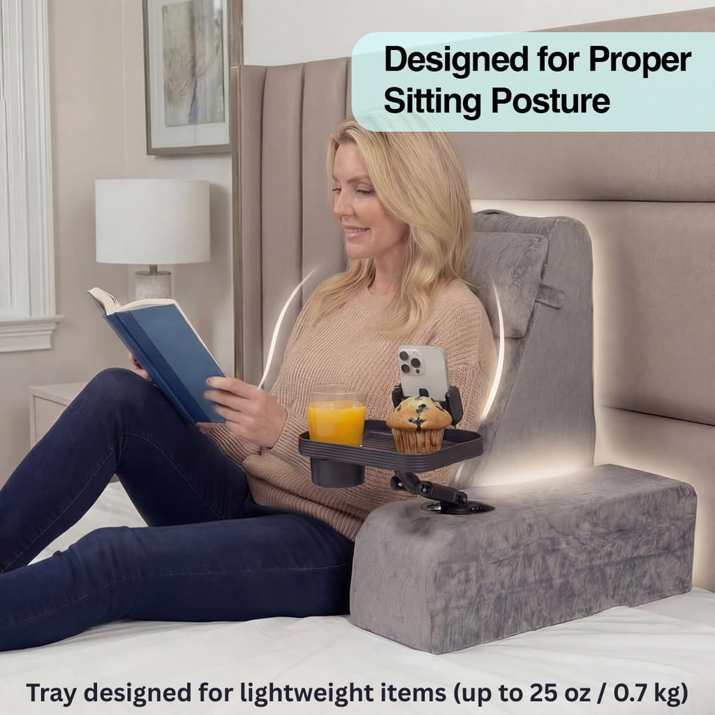 TabCouchCaddy Reading Pillow for Adults – 24” XL Memory Foam Backrest with Detachable Arms, Cup Holder, Phone Caddy & Adjustable Tray Mount…