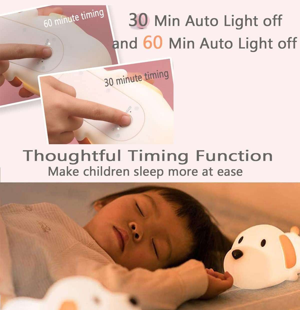 Happybag Kids Night Light, Cute Soft Silicone Dog Lamp Dimmable Nursery Portable Puppy Kawaii Lamps, Bedside Lamp for Baby and Toddler, Boy Gi…