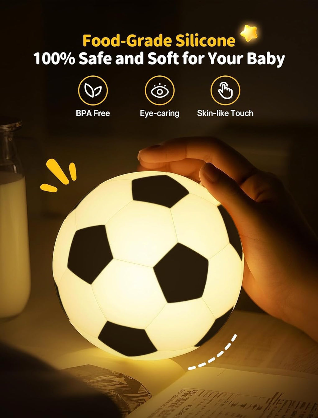Tarinks Soccer Night Light for Kids, Rechargeable Touch Lamp, Silicone Soccer Ball Lamps, Cute Glowing Football Night light, Portable Nurse…