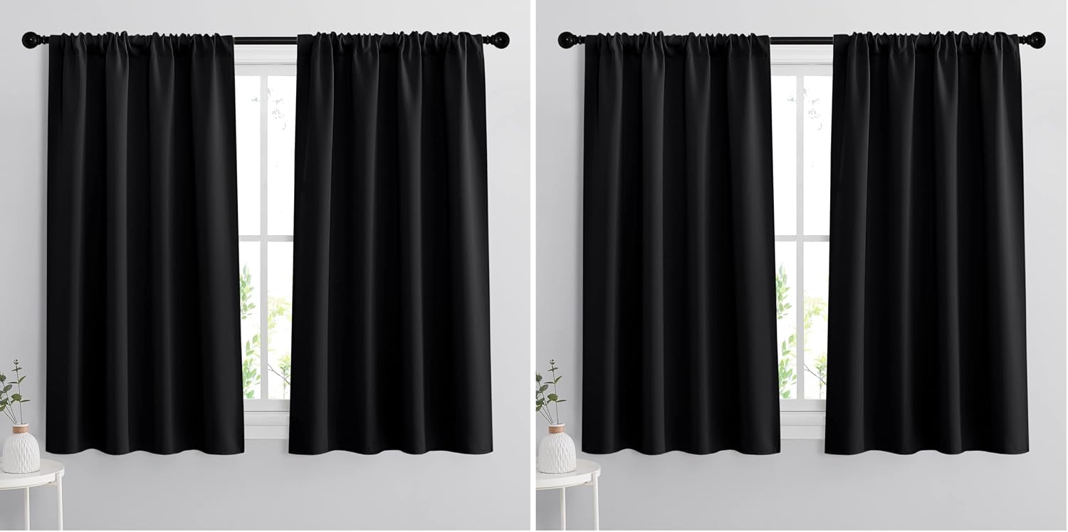 RYB HOME Bedroom Blackout Curtains - Black Curtains Solar Light Block Insulated Drapes Energy Saving for Bedroom Dining Living Room, 42 x…