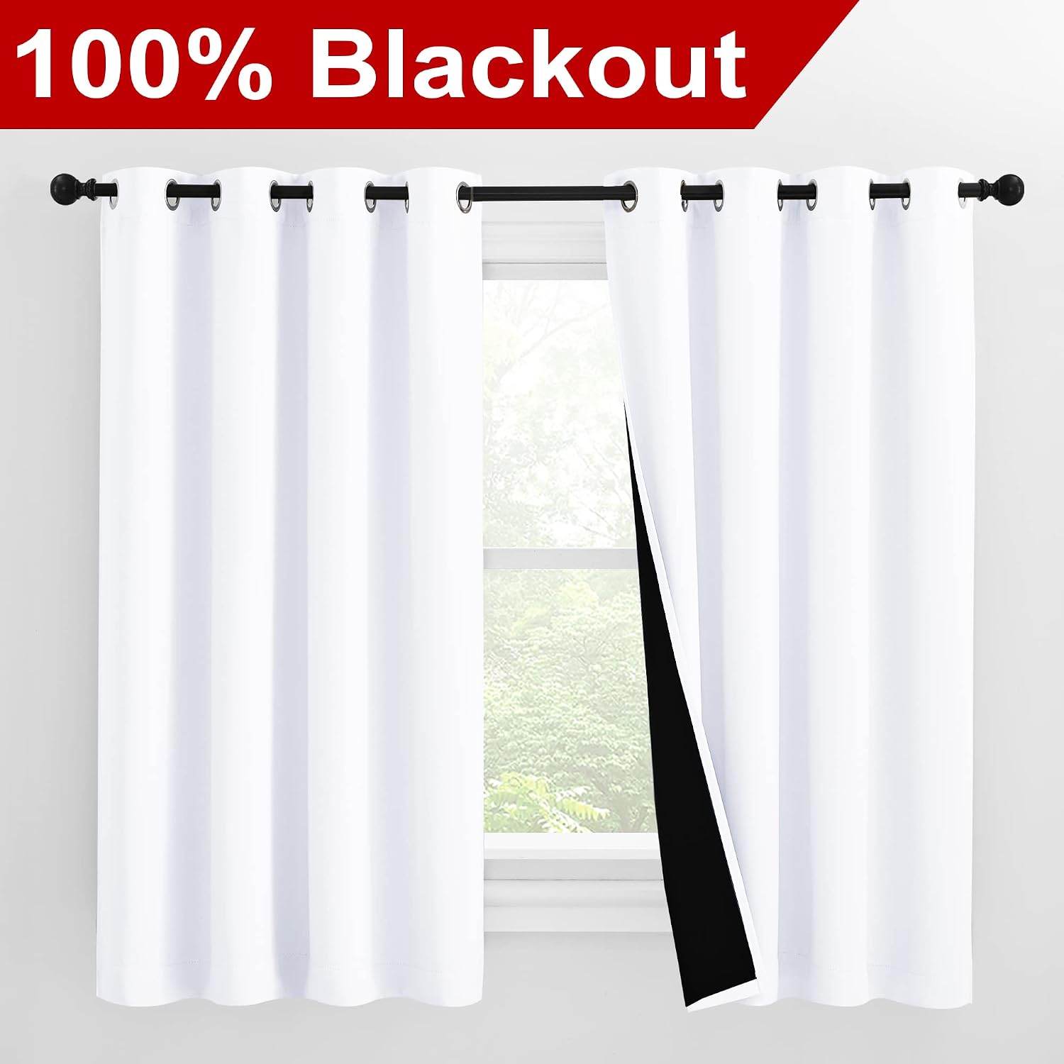 Nicetown 100% Blackout Curtains 57 inches Long, Double-Deck Completely Blackout Window Treatment Thermal Insulated Lined Drapes for Small W…