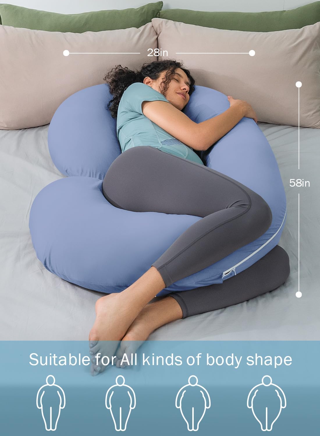 INSEN Cooling Pregnancy Pillow, Maternity Pillow for Pregnant Women, Bright Blue