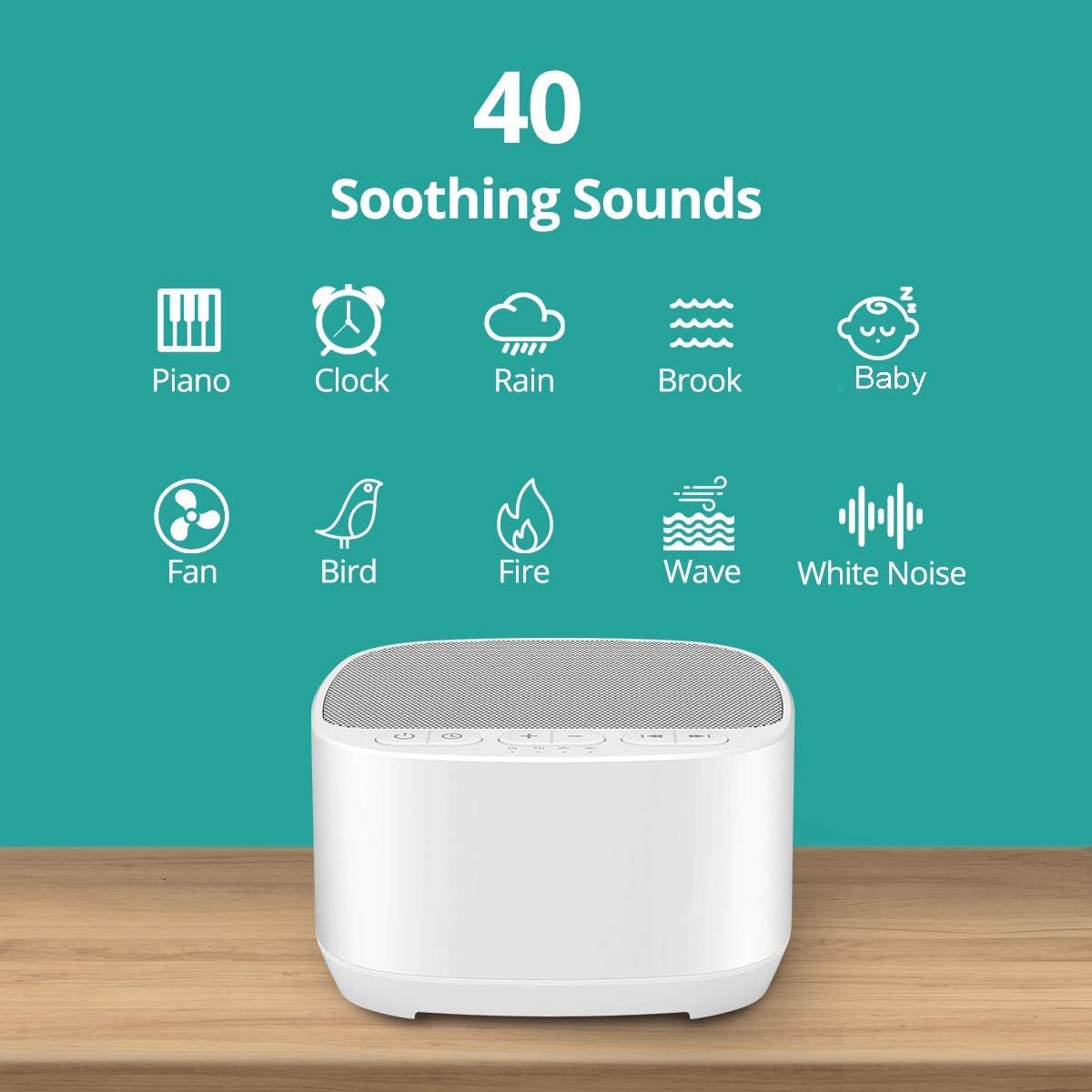 Magicteam Sleep Sound White Noise Machine with 40 Natural Soothing Sounds and Memory Function 32 Levels of Volume Powered by AC or USB and…
