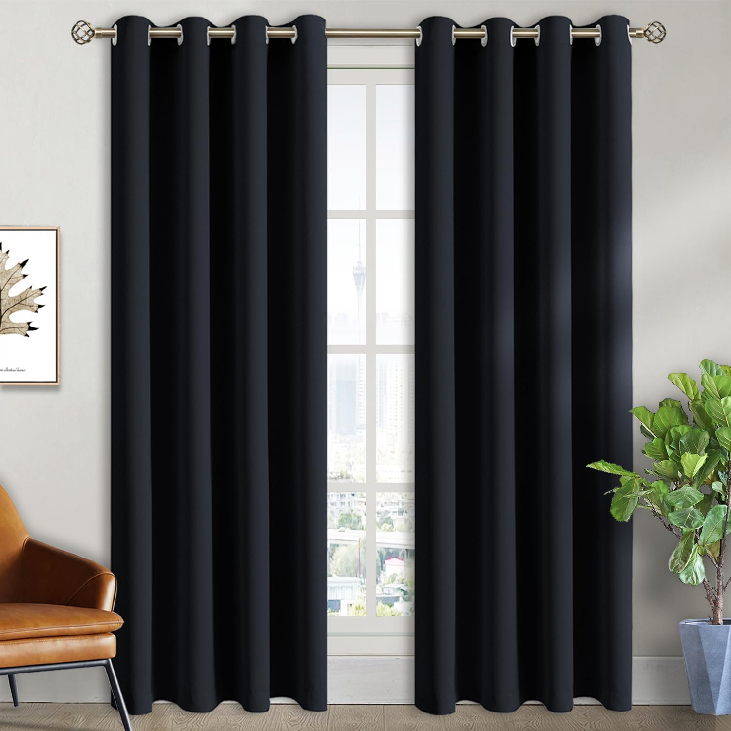 BGment Black Blackout Curtains 84 Inch Long for Living Room - Thermal Insulated Grommet Window Black Out Drapes for Home Decor, 2 Panels, E…
