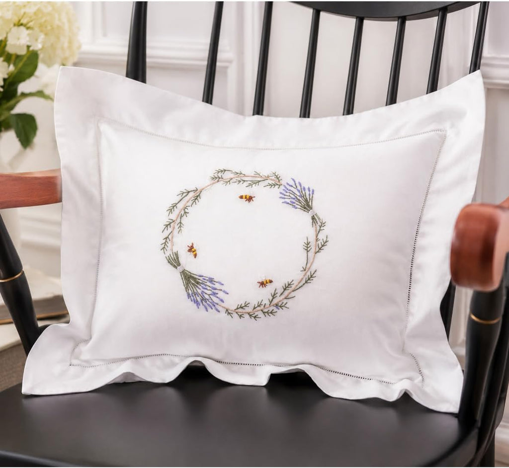 Jacaranda Living Embroidered Boudoir Pillow Cover – Handcrafted Embroidery, Fine Italian Cotton, Decorative Pillow Accent for Bedroom &…