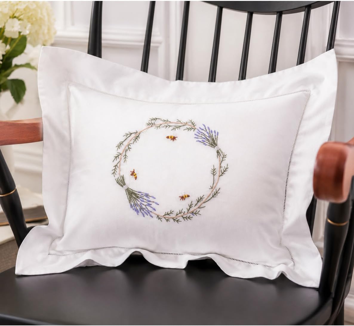 Jacaranda Living Embroidered Boudoir Pillow Cover – Handcrafted Embroidery, Fine Italian Cotton, Decorative Pillow Accent for Bedroom &…