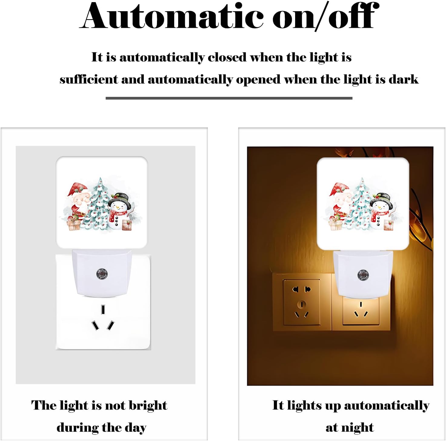 Santa Claus and Snowman Night Light, Plug-in Nightlights Auto Sensor Night Lamp Dusk to Dawn Lamp Home Decor for Nursery Children Girls Boys