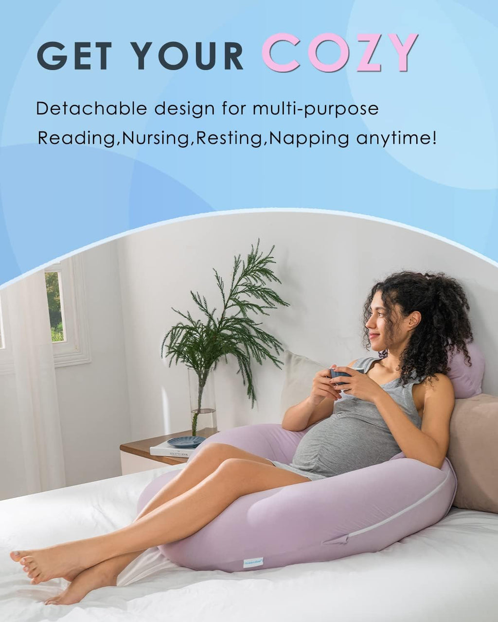 Queenrose QUEEN ROSE Cooling Pregnancy Pillows, E Shaped Full Body Pillow for Sleeping, with Pregnancy Wedge Pillow for Belly Support, 60 In…