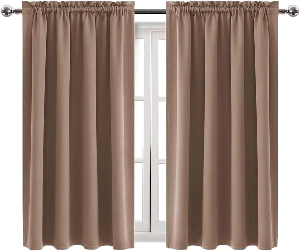 Dwcn Blackout Curtains Room Darkening Thermal Insulated Bedroom Curtains Window Curtain Panels, 42 x 45 inches Long, Set of 2 Khaki Rod Poc…