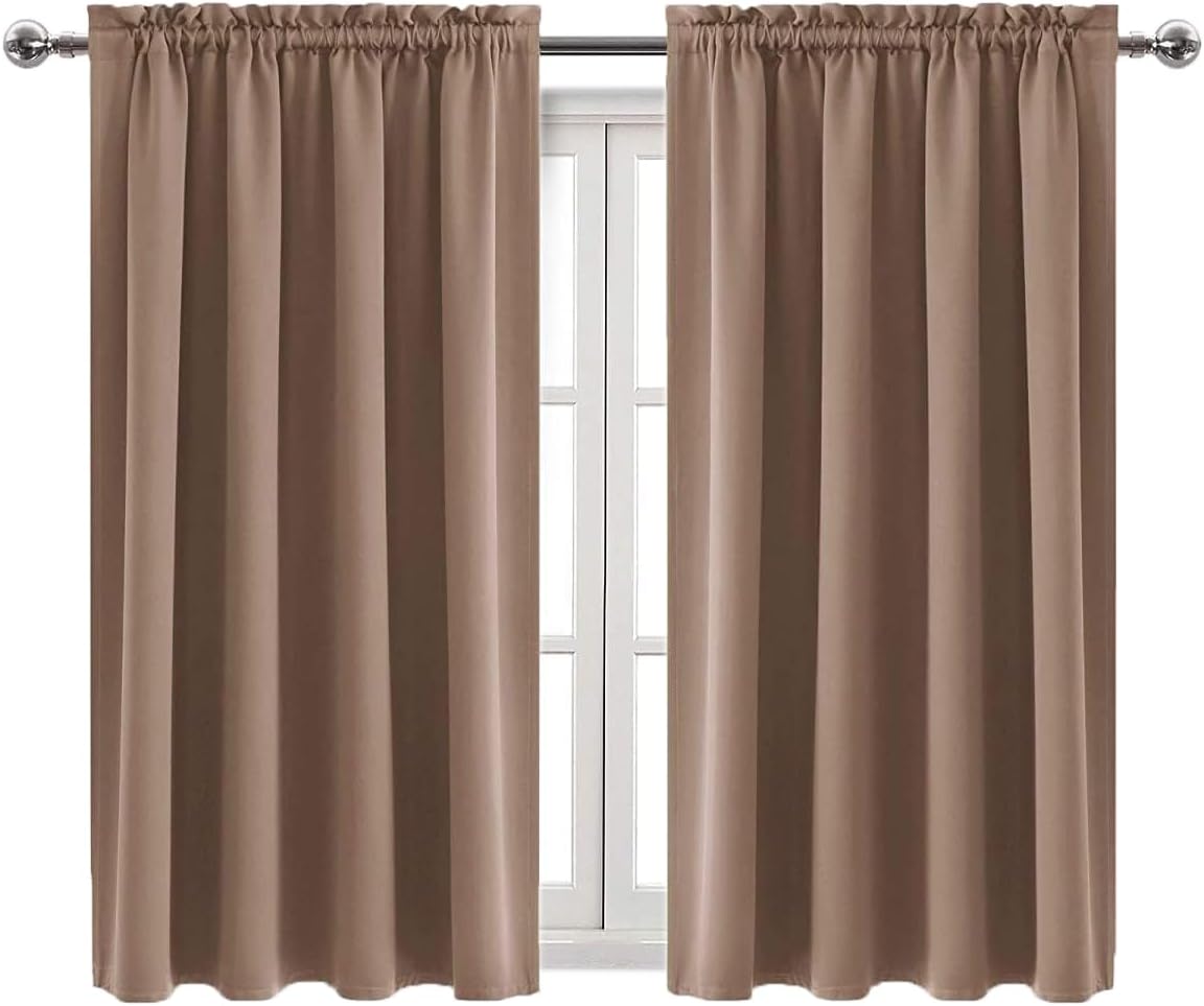 Dwcn Blackout Curtains Room Darkening Thermal Insulated Bedroom Curtains Window Curtain Panels, 38 x 54 inches Long, Set of 2 Khaki Rod Poc…